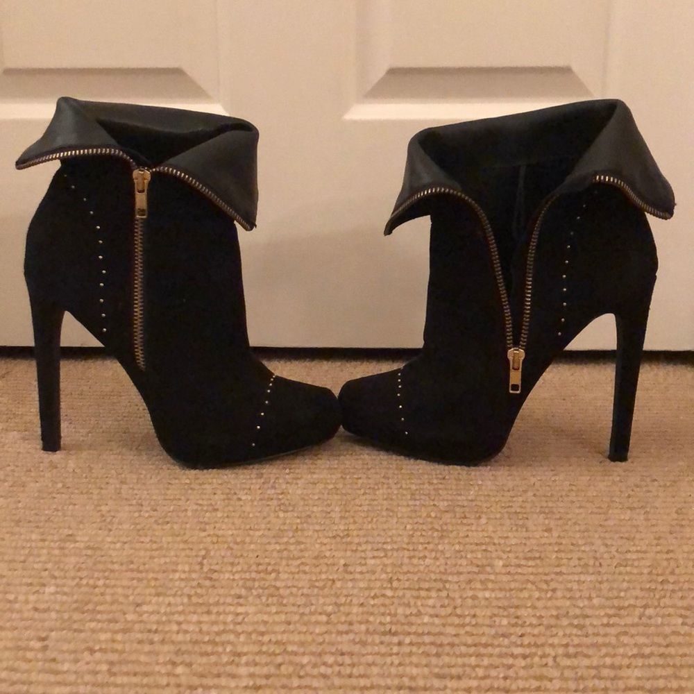 Black studded fold over booties